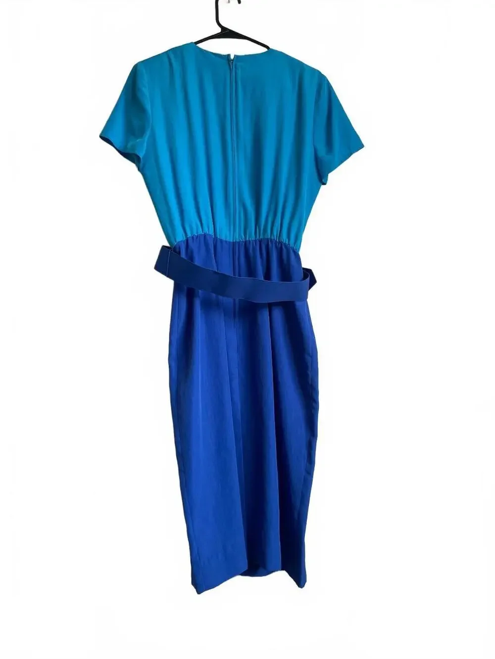 Leslie Fay vintage Two-Tone Blue Dress mod retro pMatching Blazer Belt Size 10
